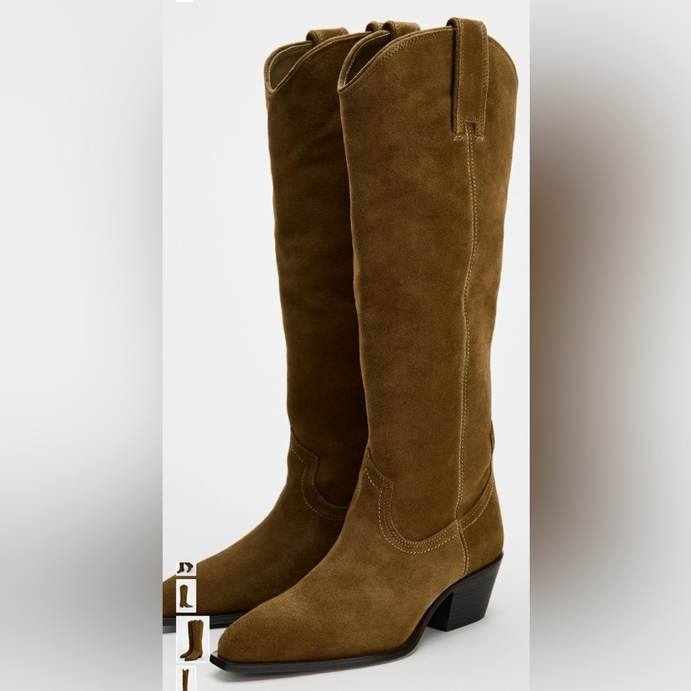 ZARA KNEE HIGH SPLIT LEATHER COWBOY BOOTS